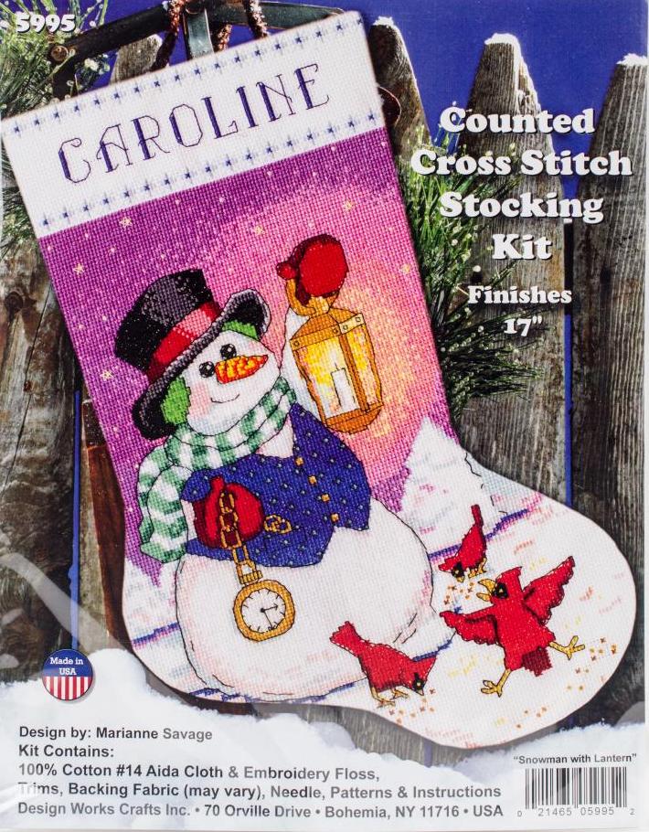 DIY Design Works Snowman Lantern Counted Cross Stitch Stocking Kit 5995