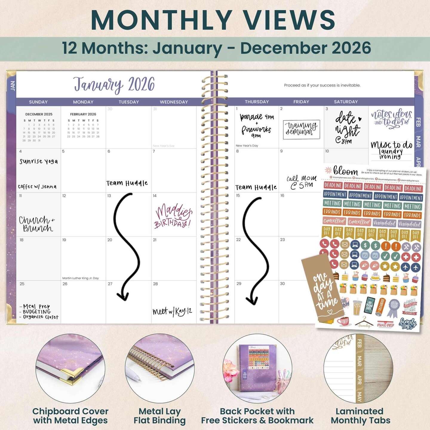 bloom daily planners 2026 Hard Cover Weekly & Monthly Planner, 8.5" x 11", Good Things are Coming
