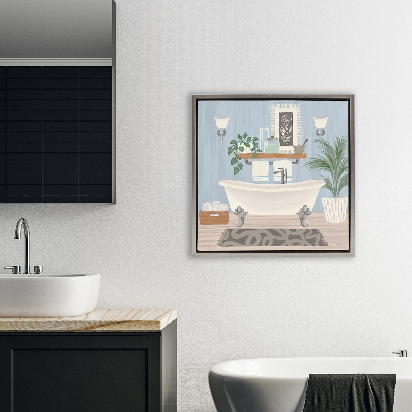 Stupell Industries Unwind and Refresh Bathtub Floating Frame, design by Cat Thurman Designs