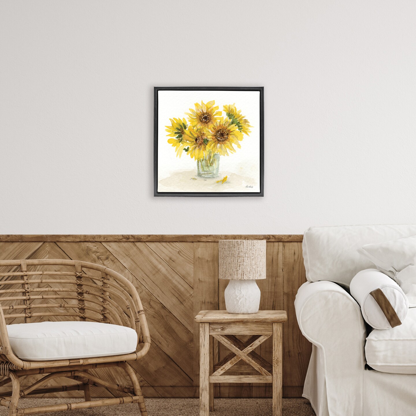 Stupell Industries Unfurling Sunflowers Vase Floating Frame, design by Patti Bishop