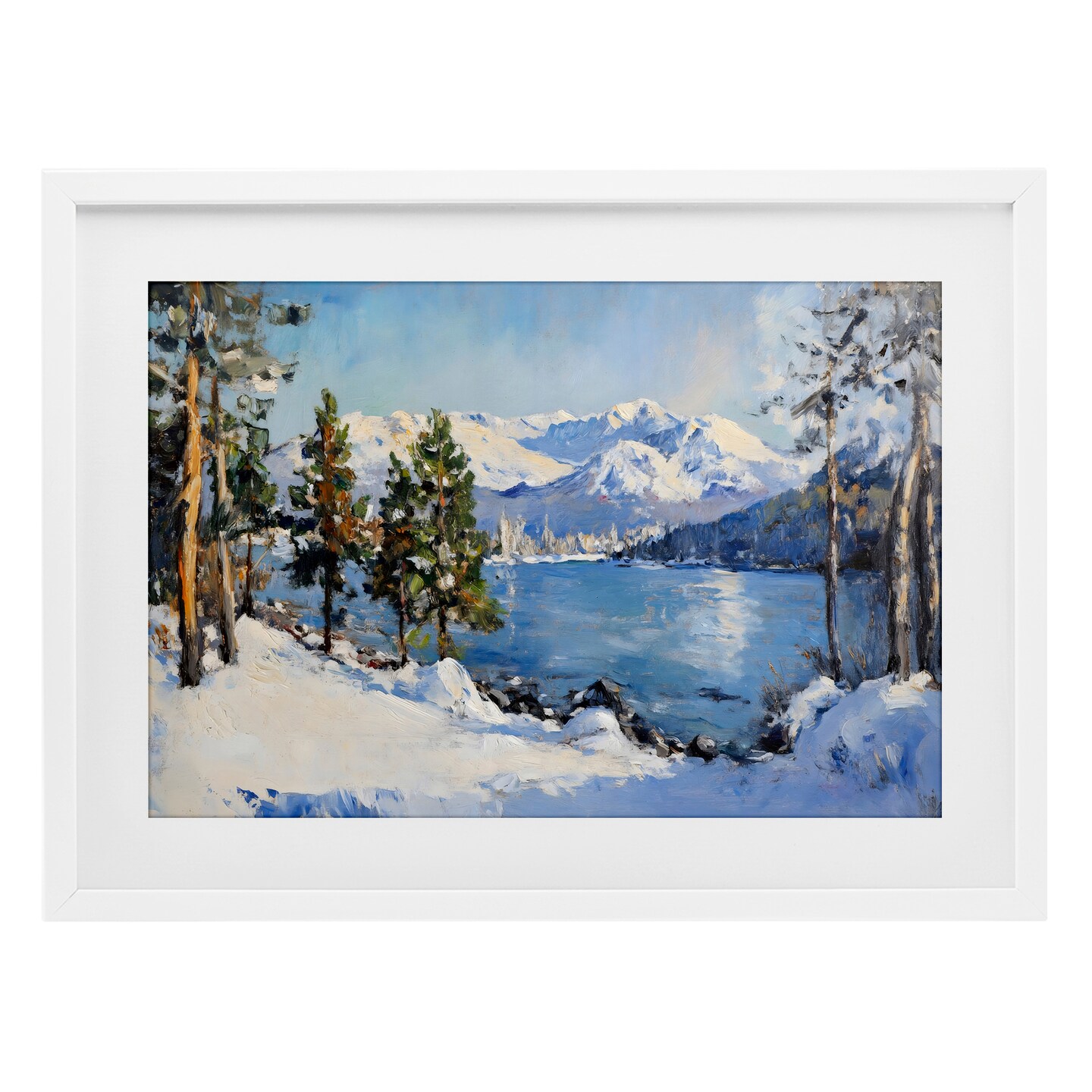 Stupell Industries Winter Mountain Lake Framed Print Under Glass, design by Petal Prints Design