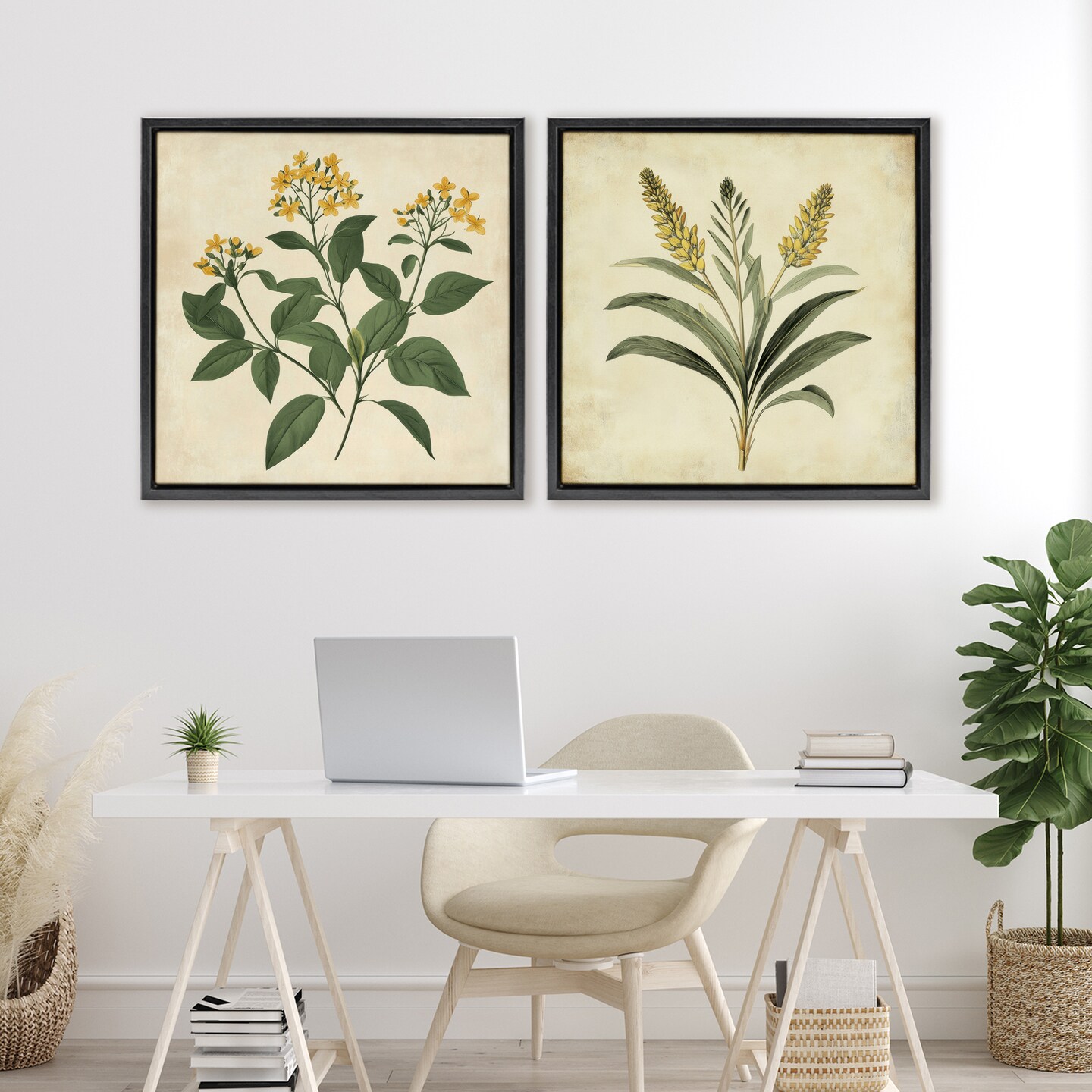 Stupell Industries Vintage Yellow Bushels and Wheat 2pc Floating Frame Set, design by Petal Prints Design