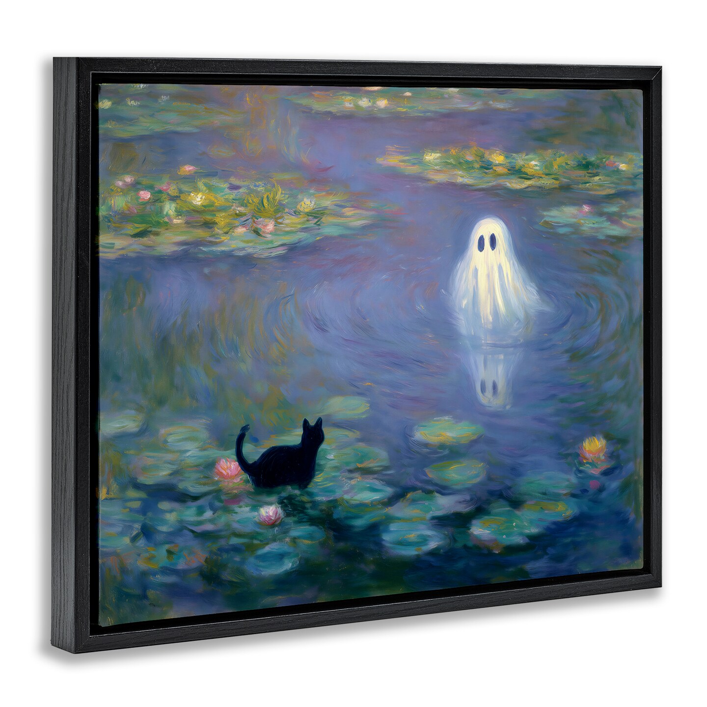 Stupell Industries Water Lilies with Ghost & Kitty Floating Frame, design by Arlington Prints