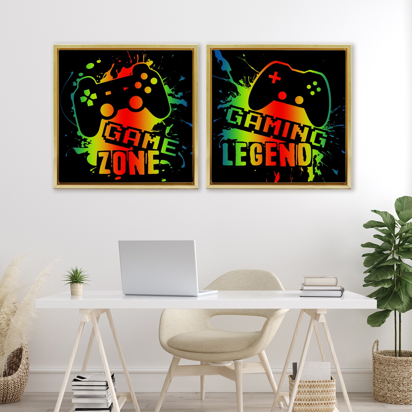 Stupell Industries Gradient Gaming Phrases 2pc Floating Frame Set, design by Marcus Prime