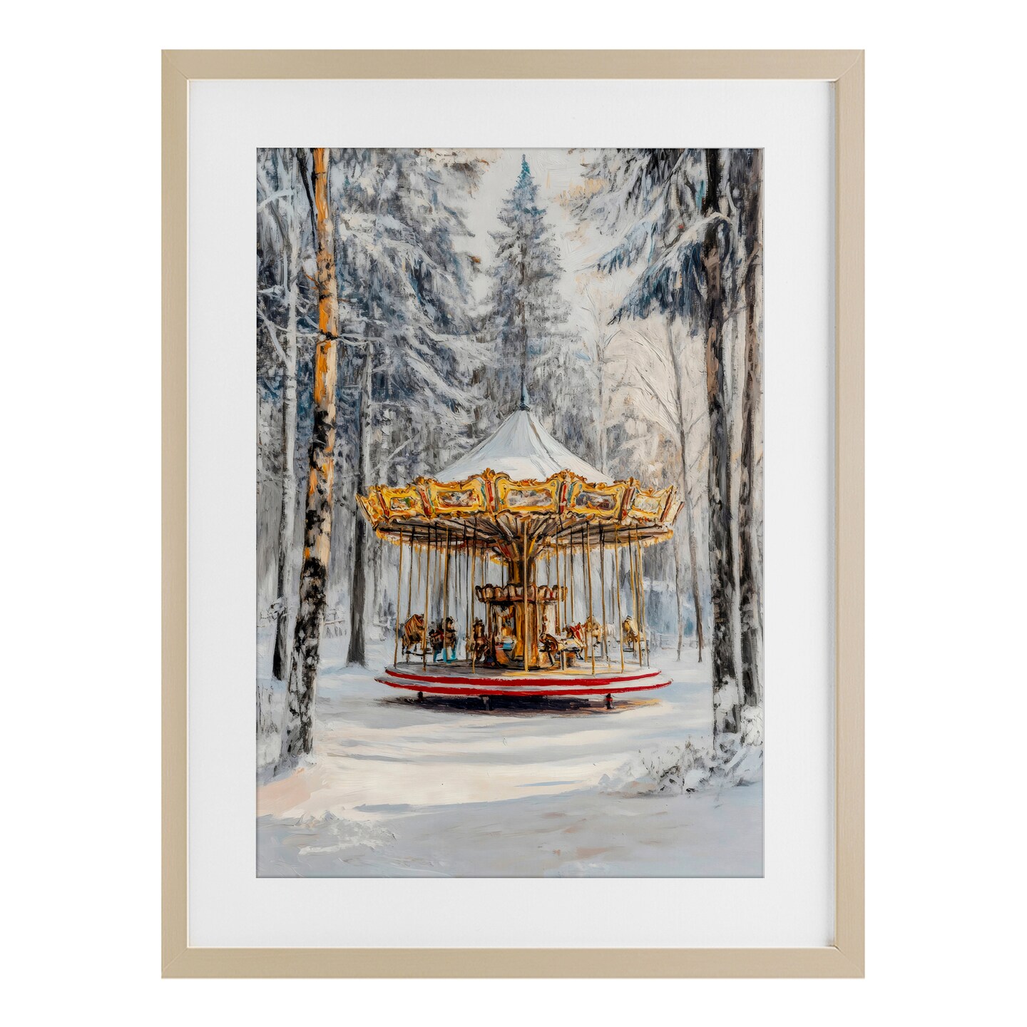 Stupell Industries Winter Wonderland Carousel Framed Print Under Glass, design by Petal Prints Design