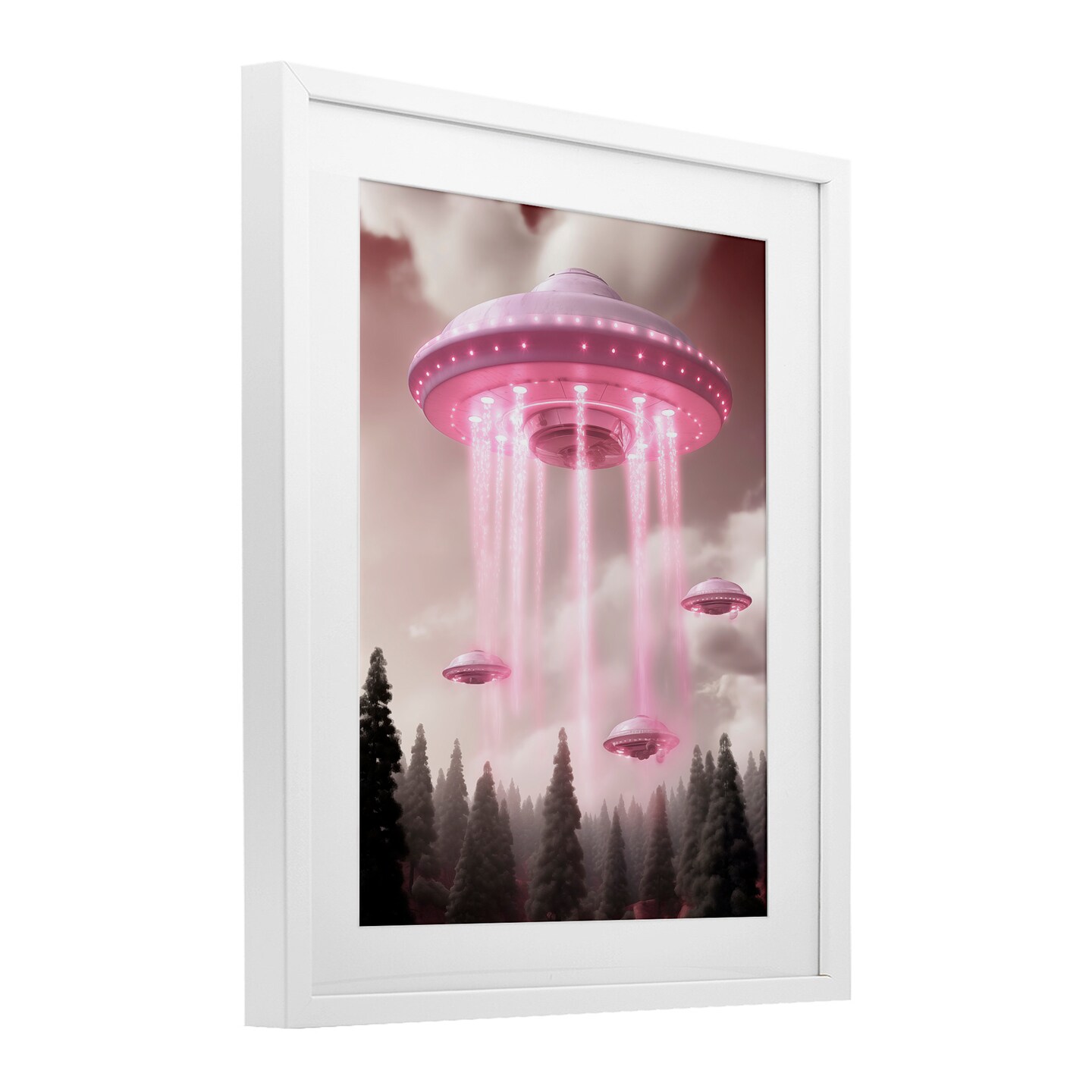 Stupell Industries Glam UFO with Pink Beams Framed Print Under Glass, design by Sasha