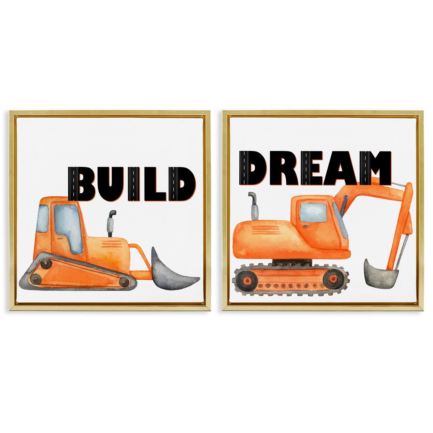 Stupell Industries Build & Dream Construction Vehicles 2pc Floating Frame Set, design by Kim Allen