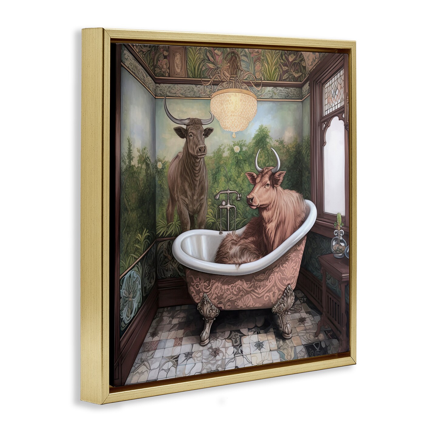 Stupell Industries Longhorn Cattle Bath Time Tub Floating Frame, design by Sasha