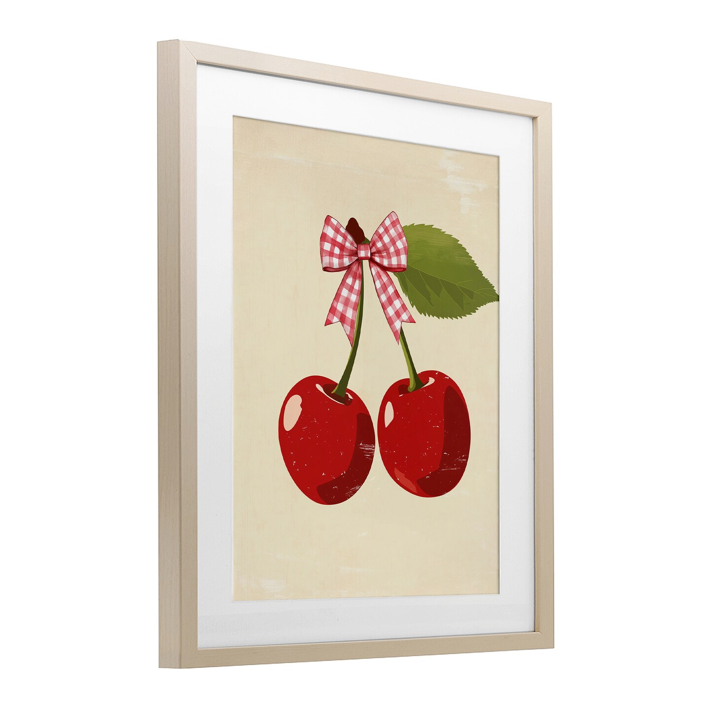 Stupell Industries Cherries with Pink Plaid Bow Framed Print Under Glass, design by Christine Simpson Art