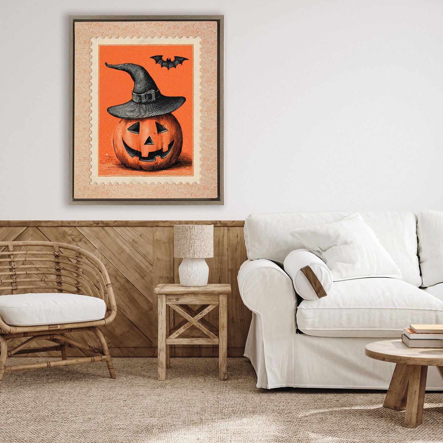 Stupell Industries Vintage Jack-o-Lantern Stamp Floating Frame, design by Arlington Prints