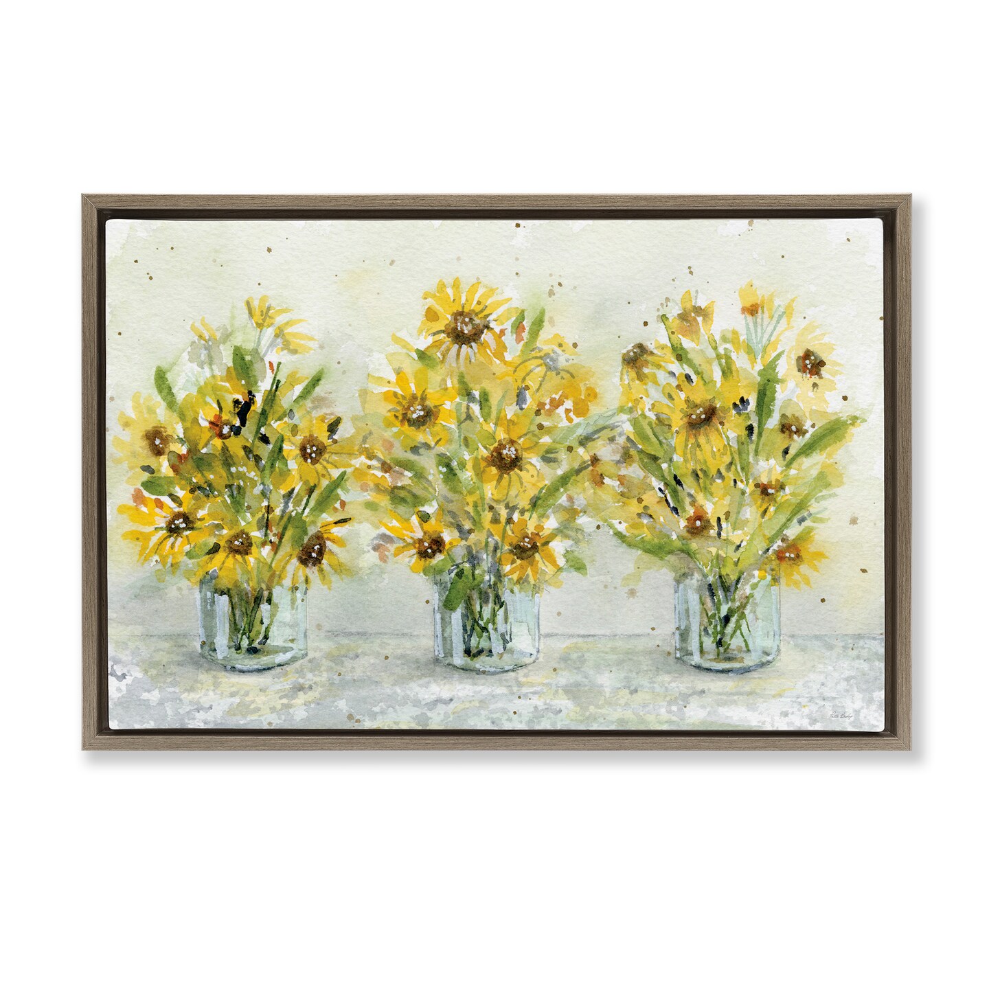 Stupell Industries Trio of Sunflower Vases Floating Frame, design by Patti Bishop