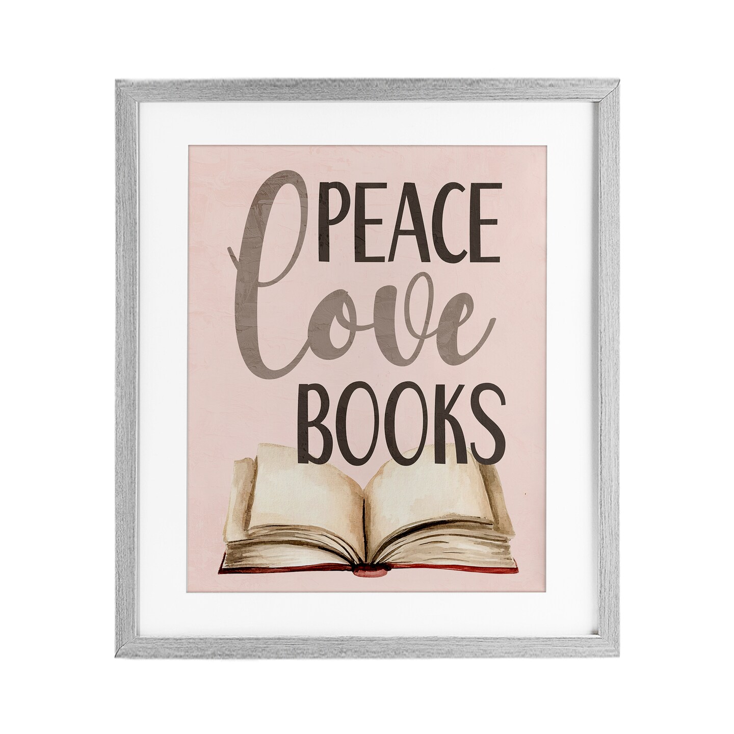 Stupell Industries Peace Love Books Framed Print Under Glass, design by Kim Allen