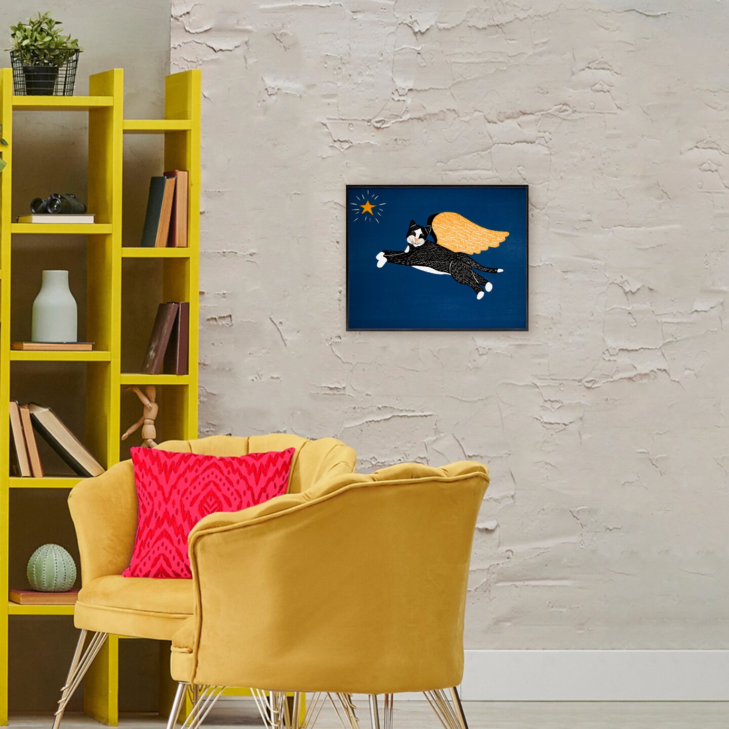 Stupell Industries Angel Cat with Star Framed Giclee, design by Stephen Huneck