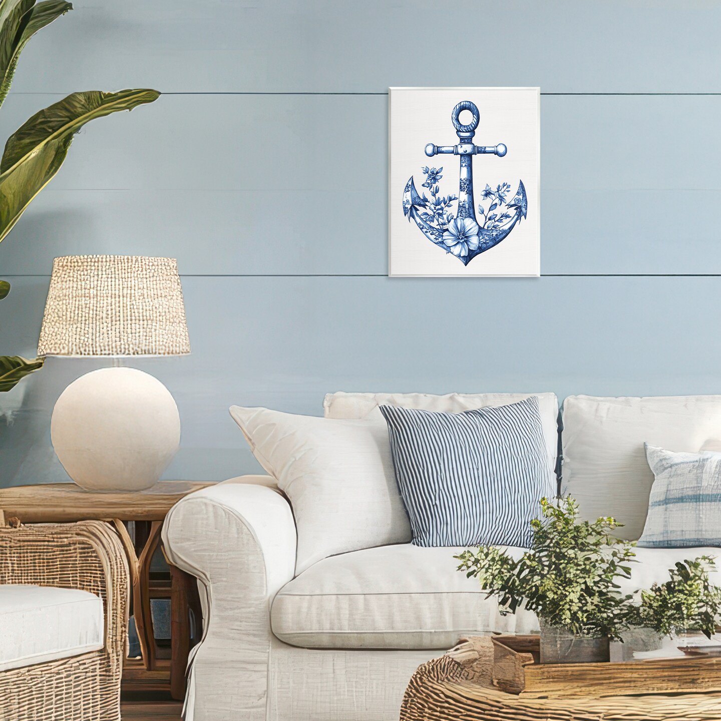 Stupell Industries Toile Patterned Anchor Wall Plaque, design by Lettered and Lined