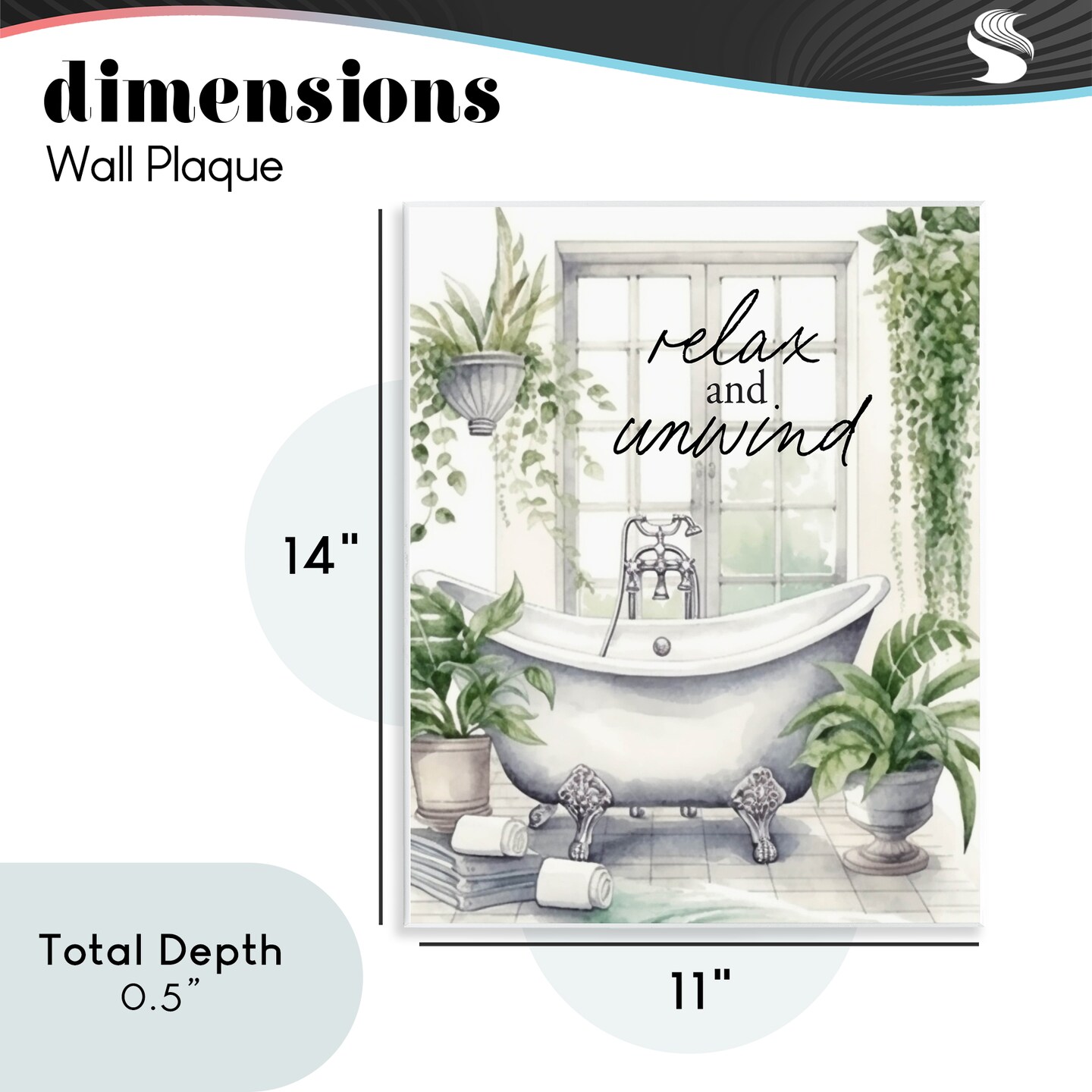 Stupell Industries Relax Unwind Bath & Foliage Wall Plaque, design by Lettered and Lined
