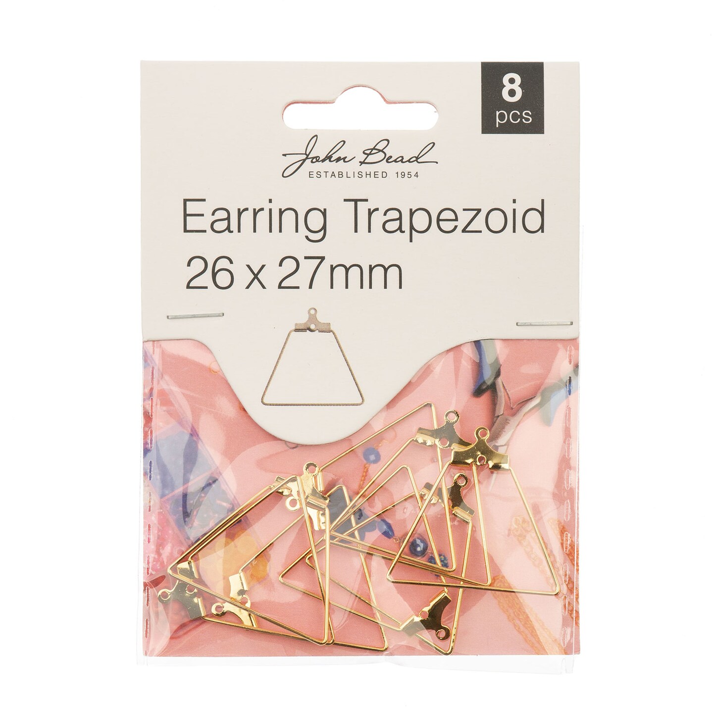 John Bead 26x27mm Trapezoid Shape Earring Must Have Findings, 8pcs