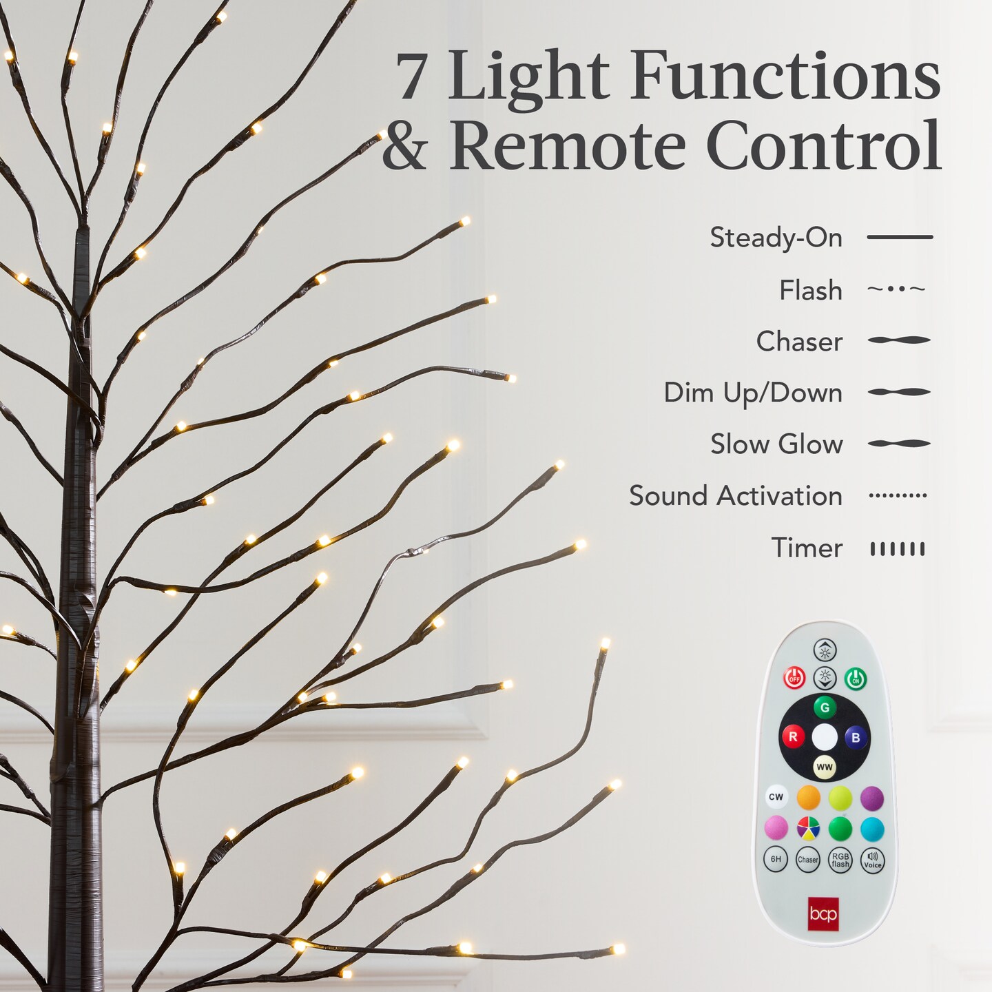 Best Choice Products Set of 3 Lighted Twig Birch Trees, 4ft, 6ft, 8ft w/ 300 LEDs, Warm White, Multicolor Lights
