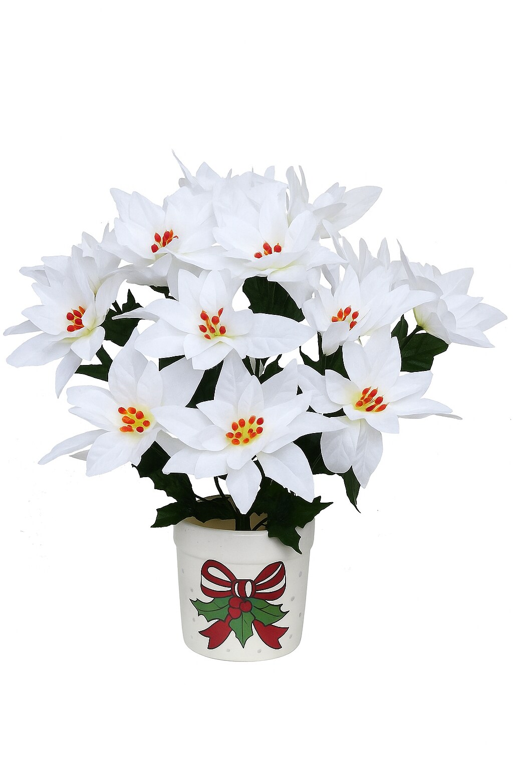 18" White Poinsettia Bush, Waterproof Artificial Flowers, 14 Bloom Stems for Home Decor, Holiday Arrangements – 2 Pieces
