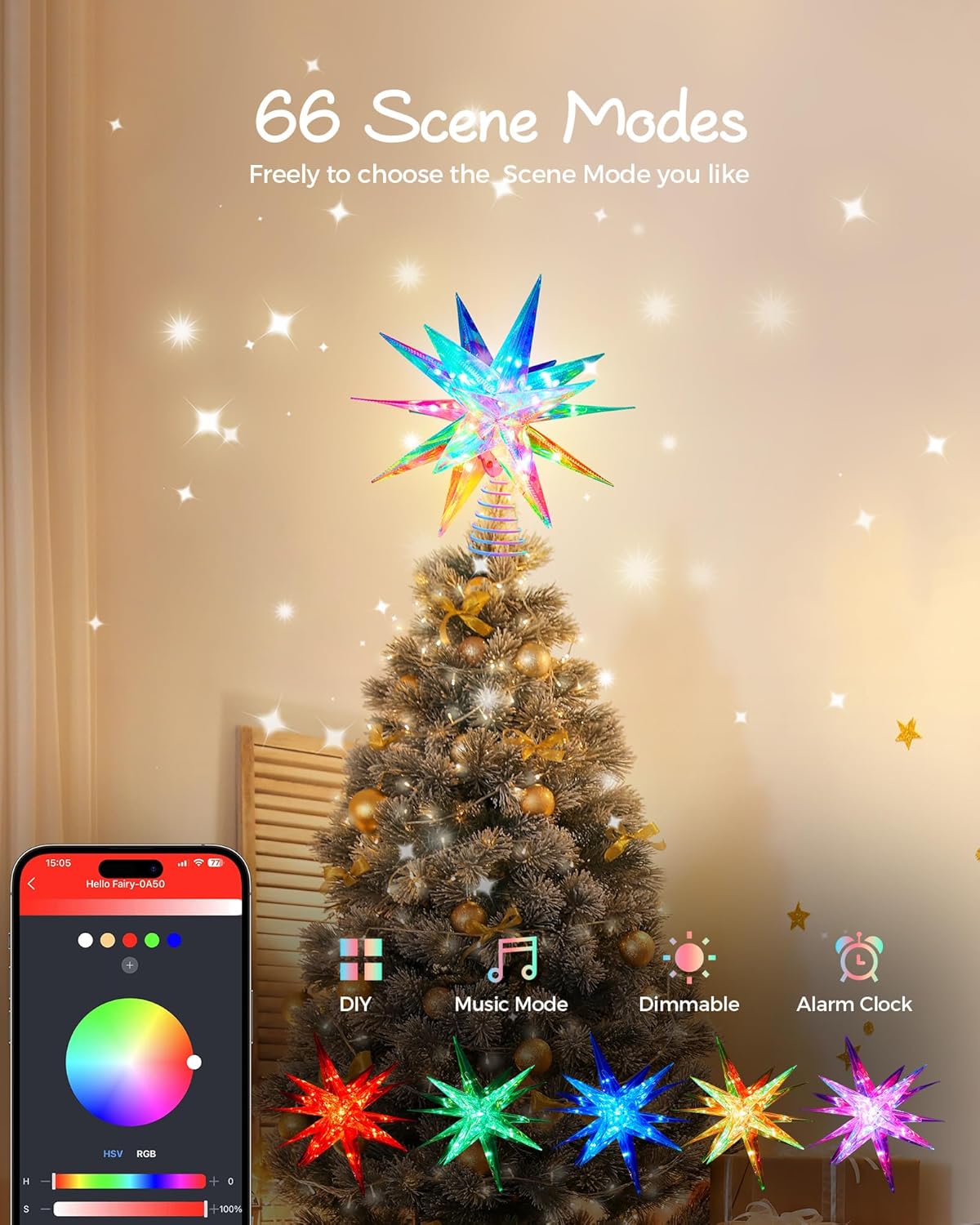 RGB LED Christmas Tree Topper Star - APP-Controlled(Rgb)