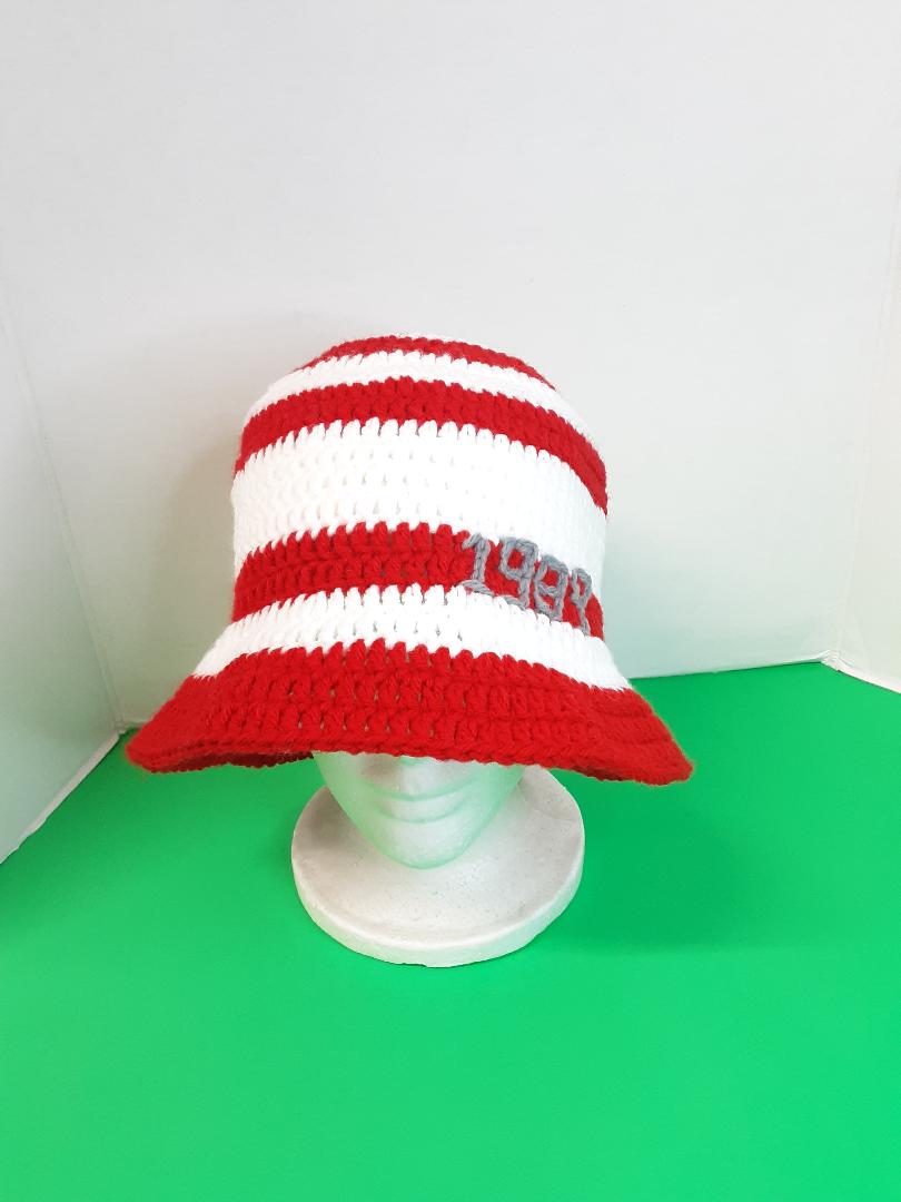 Handmade Retro 1989 Crocheted Bucket Hat New Cherry on Top Bucket - Vintage Crochet Granny Square Hat  main image 3