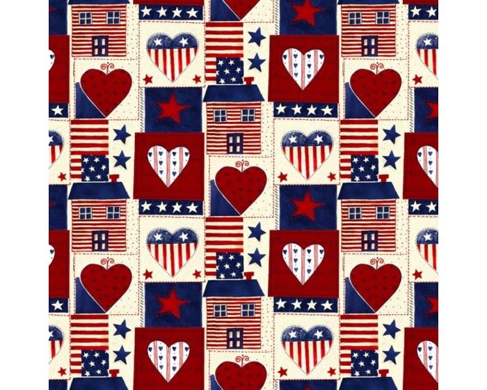 Americana Heart Patchwork Cotton Fabric Fat Quarter | Sewing | Crafting | Quilting | 21 inches wide