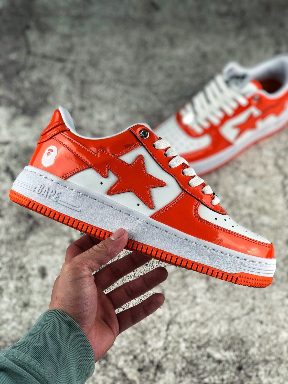 A Bathing Ape Bape sta Low Patent Leather Orange White  display picture 3
