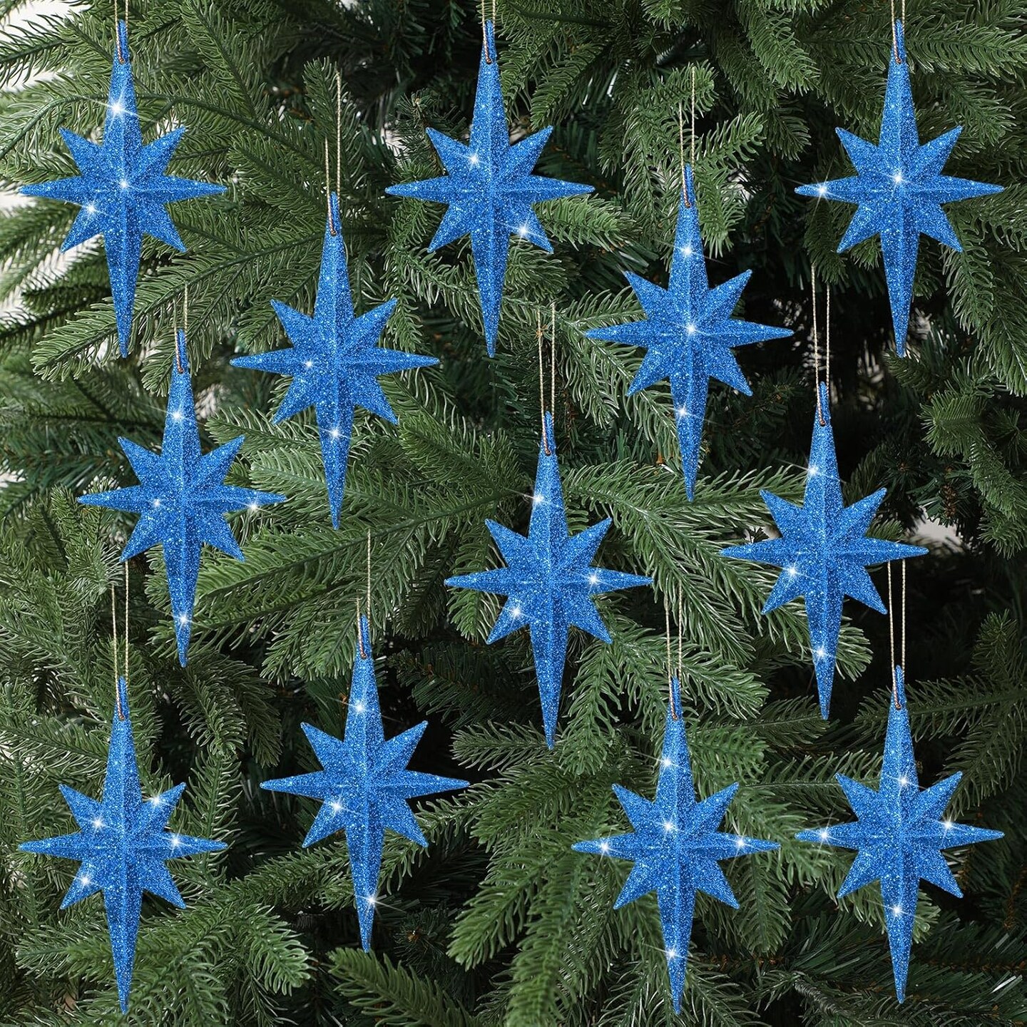 12 Pcs Christmas Bethlehem Star Ornament 4.72 x 2.95 Inch (Blue)