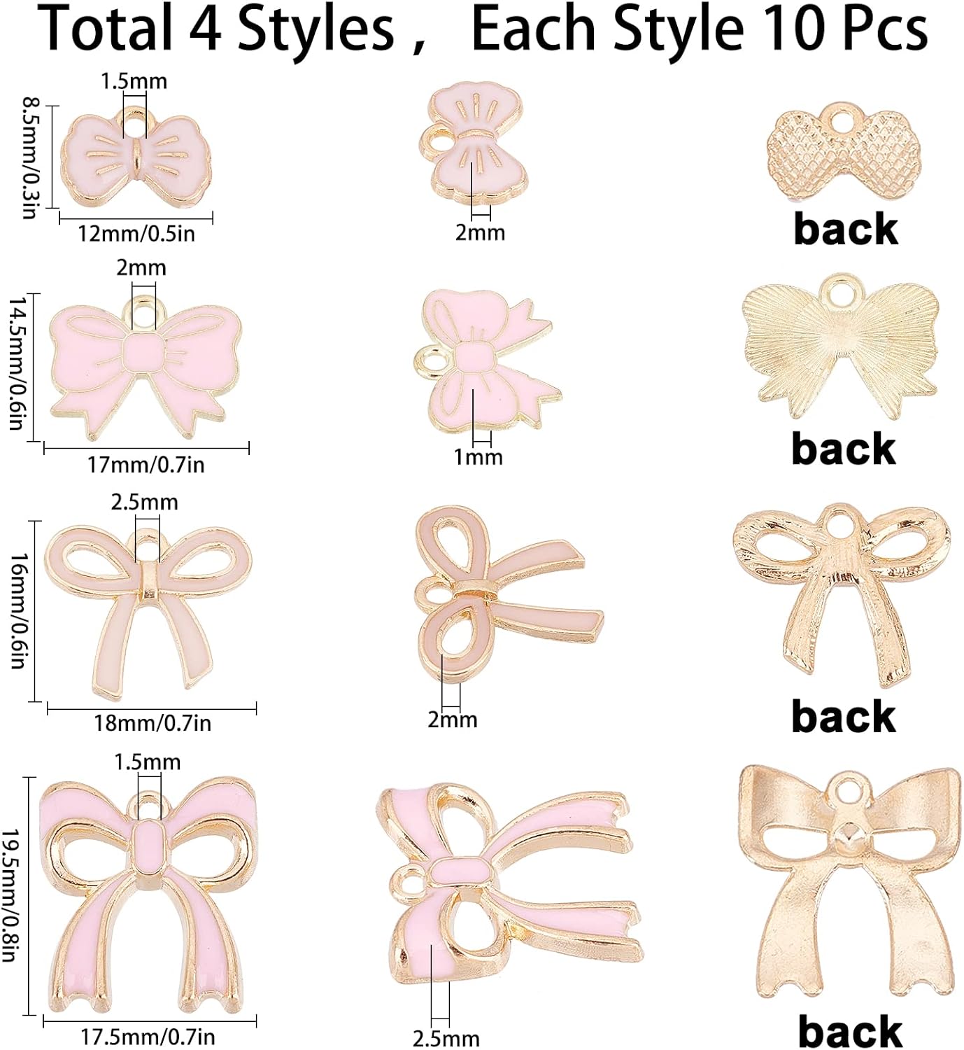 1 Box 4 Style Romantic Charm Enamel Flat Bowknot Charms Pink Bow Tie Kawaii Dangle Pendants Bulk for Women Jewelry Making Earrings Necklace Bracelets Valentine's Day DIY Craft Supplies