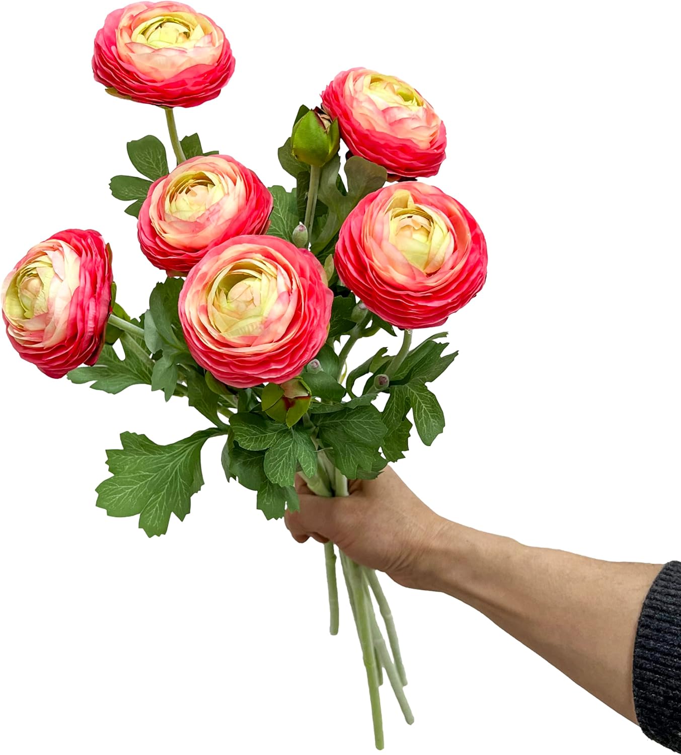 Pink Ranunculus Artificial Flowers,6 Pcs Artificial Faux Silk Ranunculus Flowers with Real Touch Stems,Fake Peony Flowers for Floral Arrangements DIY Wedding Bouquet Party Table Home Decor