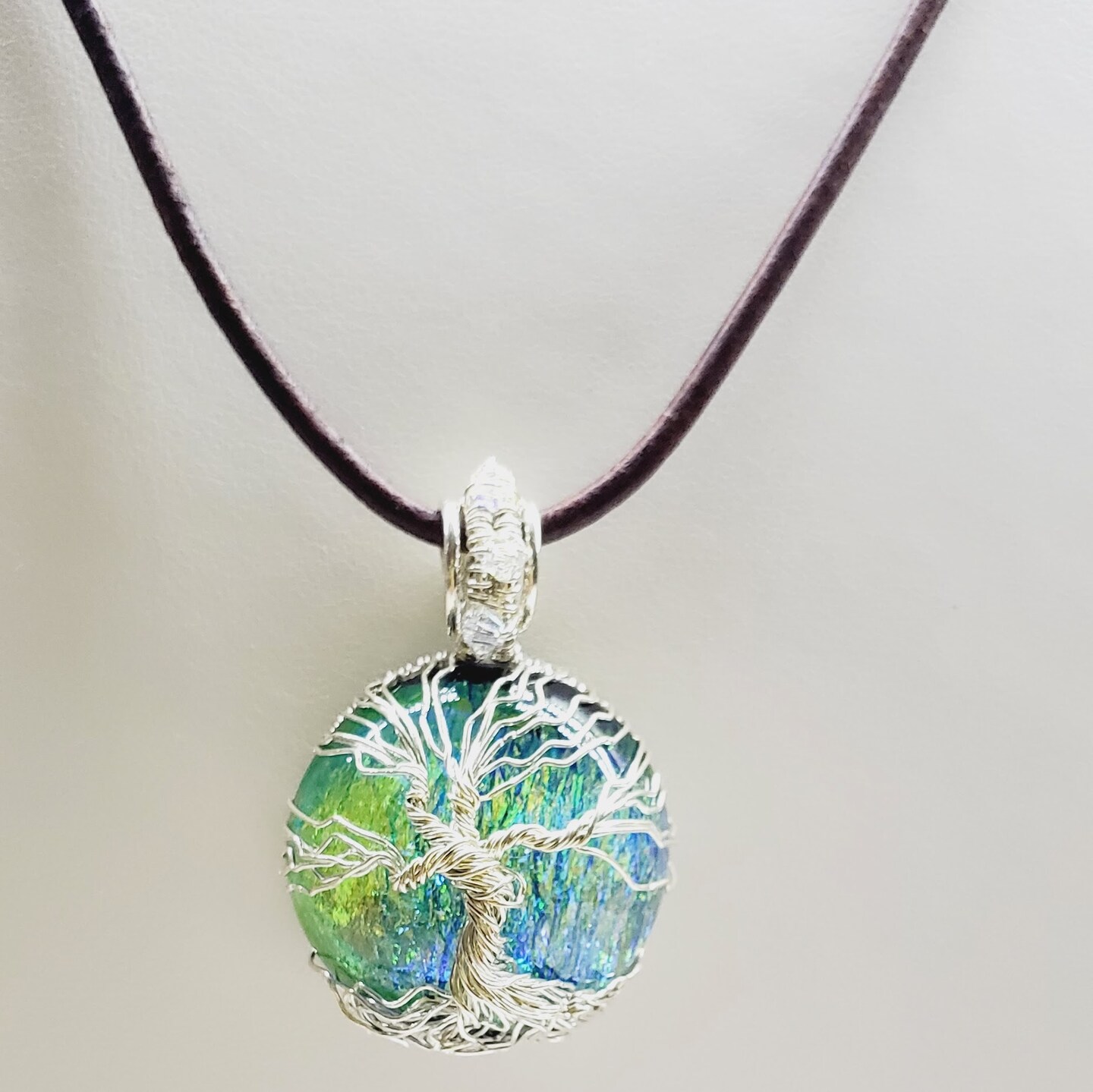 Handmade Sparkly Tree of Life Wire Wrapped Dicroic Pendant on Leather  Necklace MakerPlace by Michaels