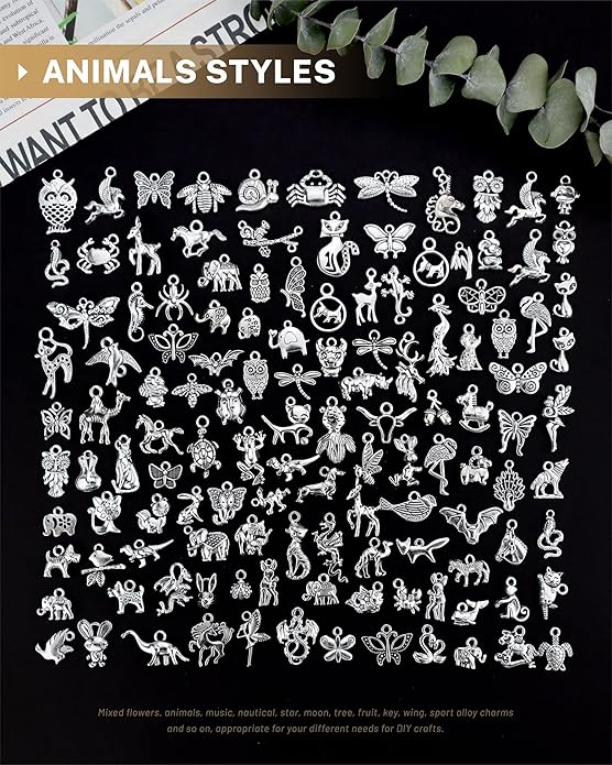 300 PCS Wholesale Bulk Lots Jewelry Making Charms Mixed Smooth Tibetan Silver Alloy Charms Pendants DIY for Bracelet Necklace Jewelry Making