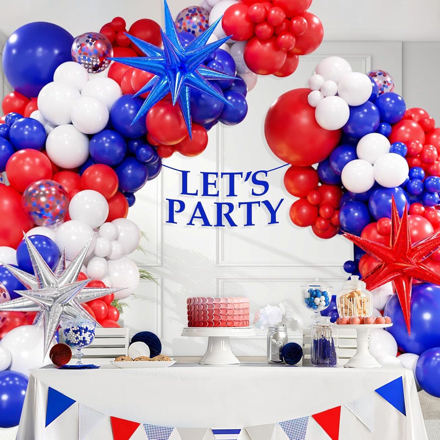 Red, White & Blue Balloon Garland Arch Kit – 5, 10, 12 & 18-Inch Confetti Latex Balloons for 4th of July, Graduation, Baseball & Birthday Party Decorations