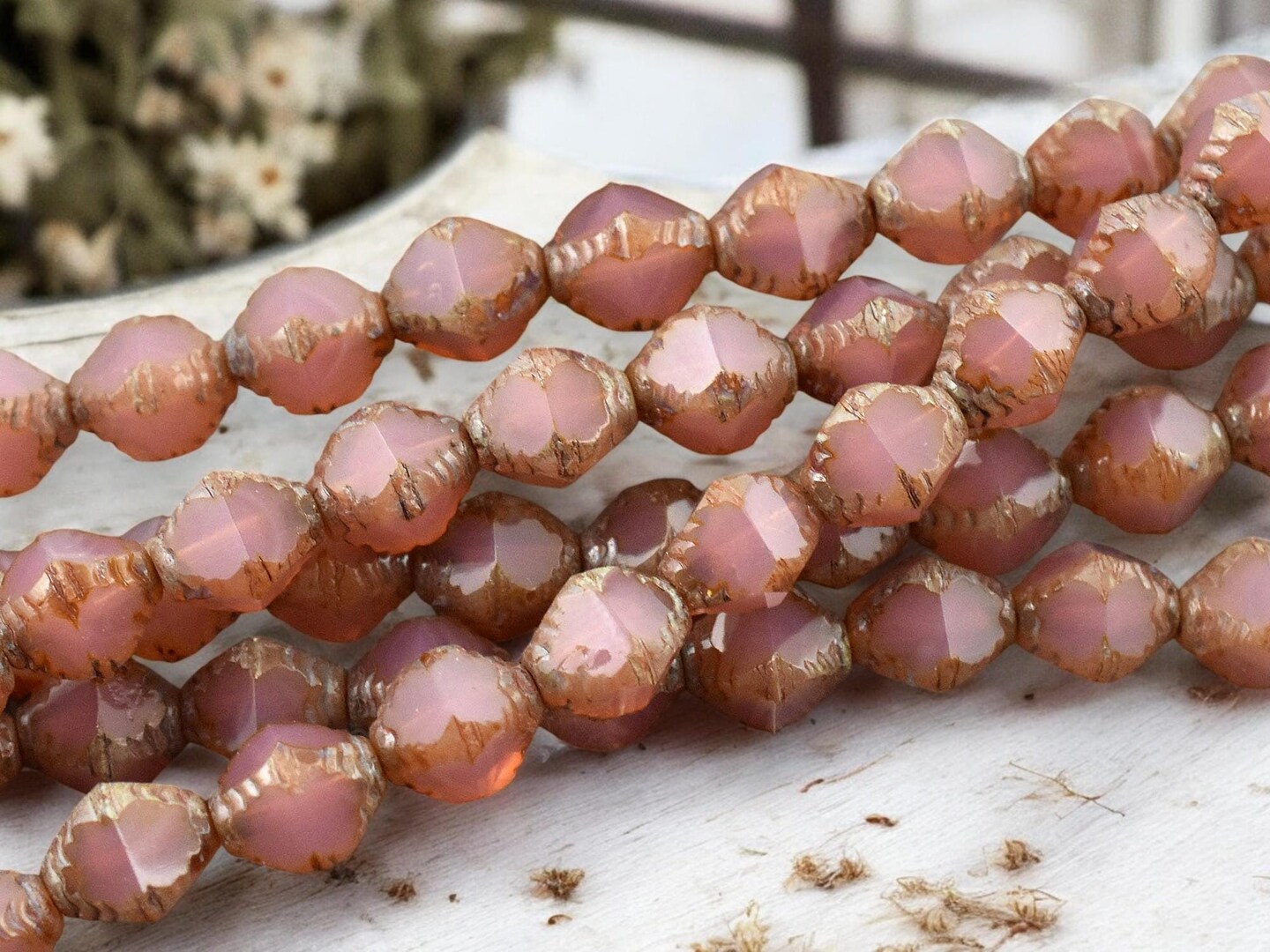 *15* 8x10mm Pink Opaline Picasso Faceted Bicone Beads