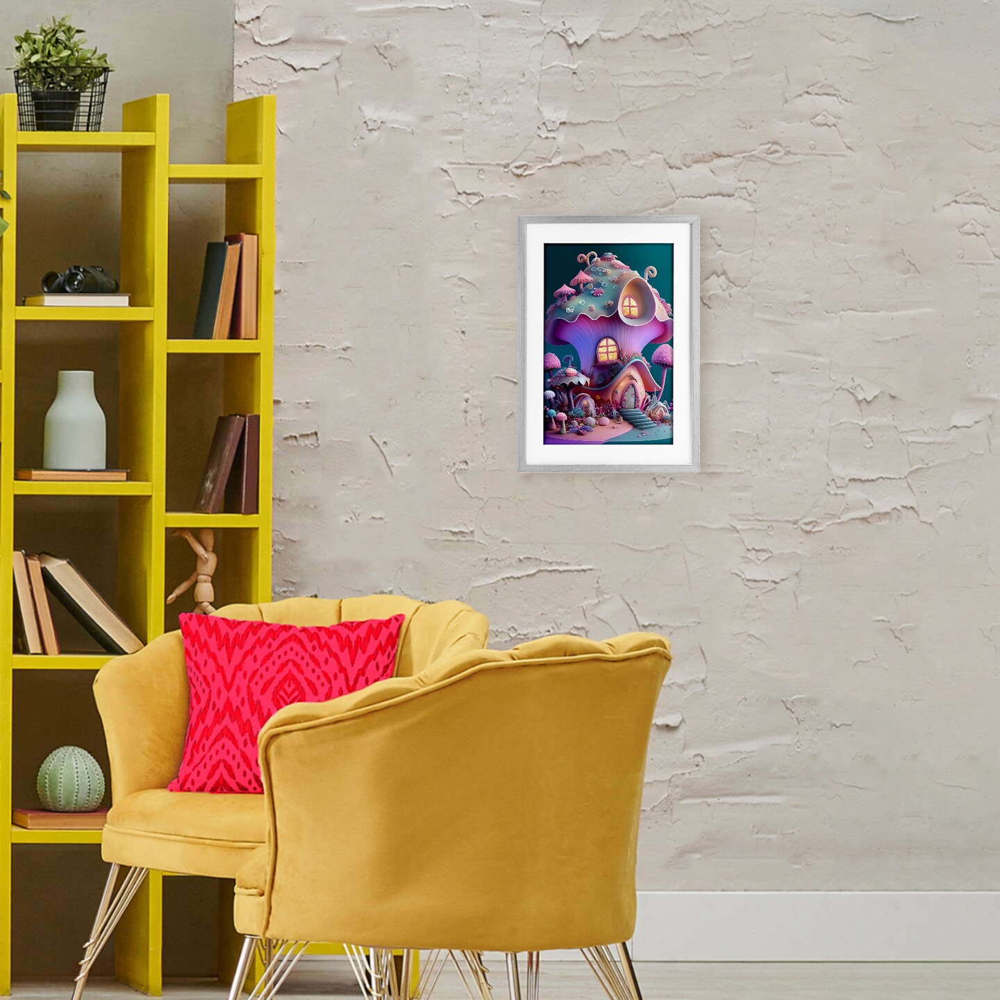 Stupell Industries Magicville Fairytale Mushroom House Framed Print Under Glass, design by Sasha