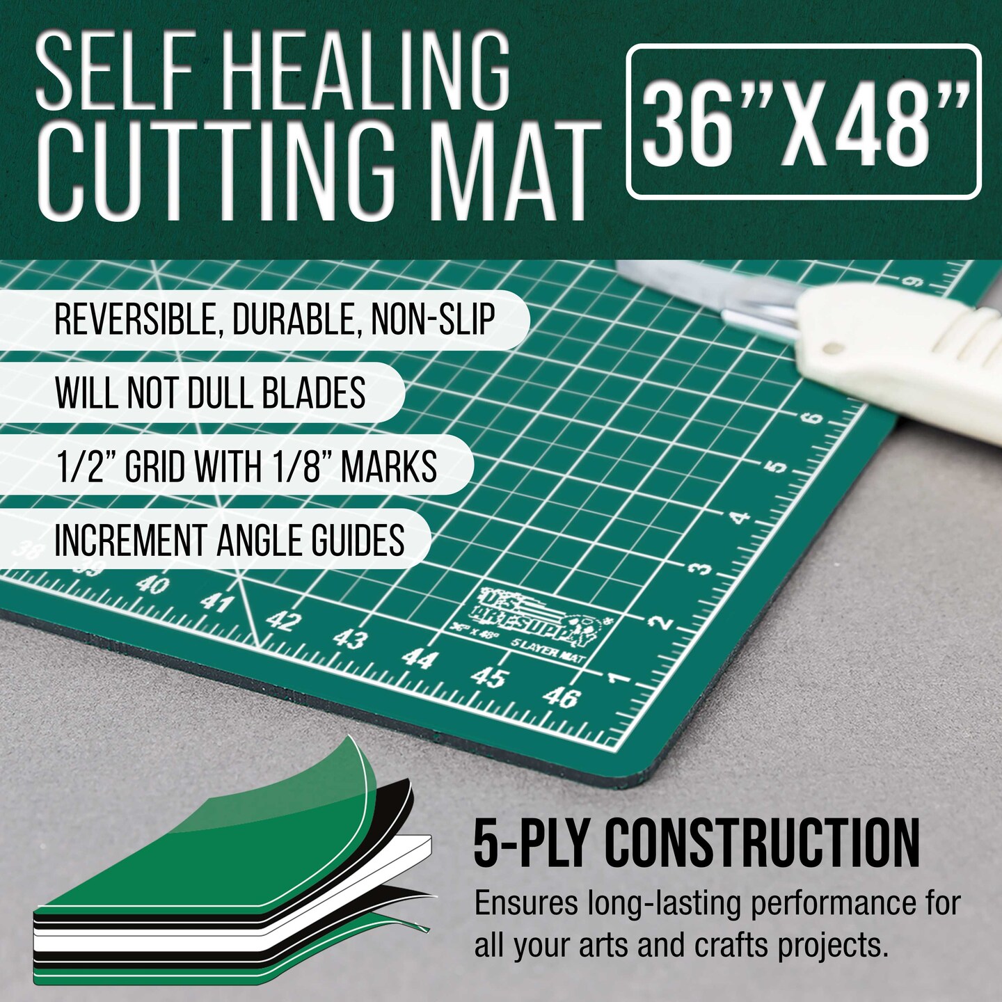 36&#x22; x 48&#x22; Self-Healing Cutting Mat 5-Ply - Double-Sided Green/Black Craft Mat, Non-Slip Cutting Mats for Crafts, Sewing, Quilting, Scrapbooking