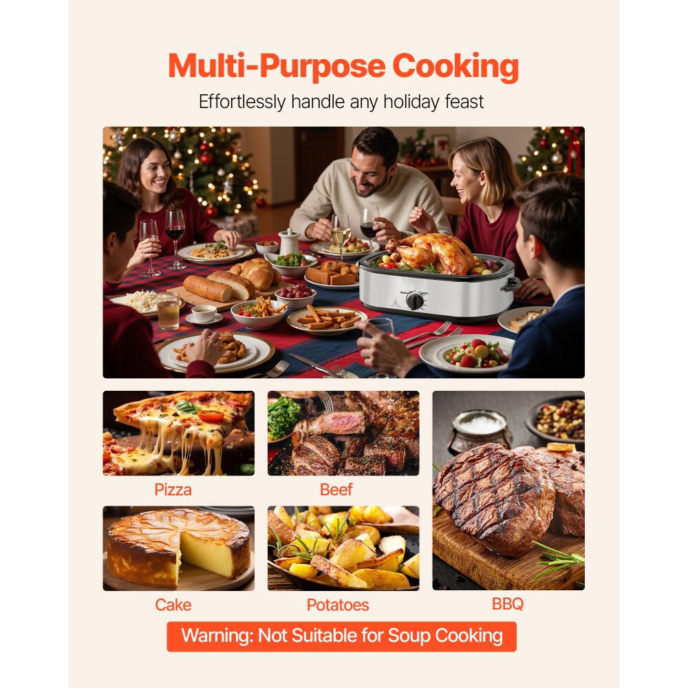 Silver Stainless Steel 14QT Electric Roaster Oven with Temp Control