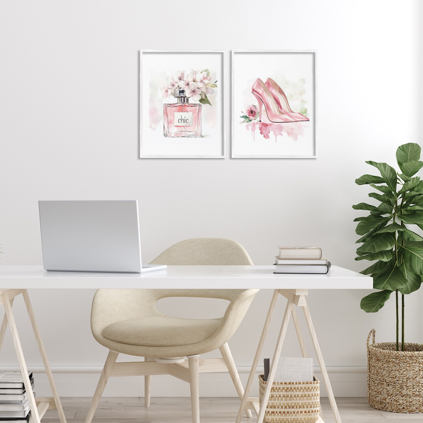 Stupell Industries Rosy Pastel Perfume & Heels 2pc Framed Giclee Set, design by Christine Simpson Art