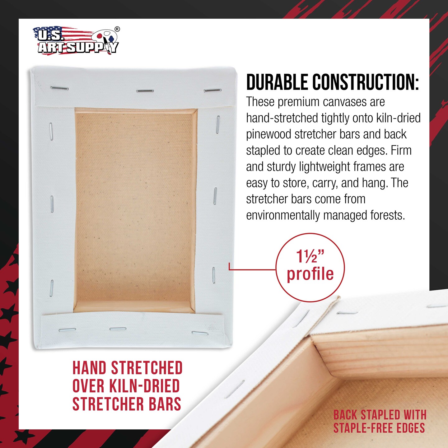 5-Pack Bulk Stretched Canvas for Painting 4 x 6 inch Gallery Depth 1-1/2" Profile - Professional Artist Quality, 100% Cotton 12-Ounce Gesso Triple Primed for Acrylic Pouring, Oil