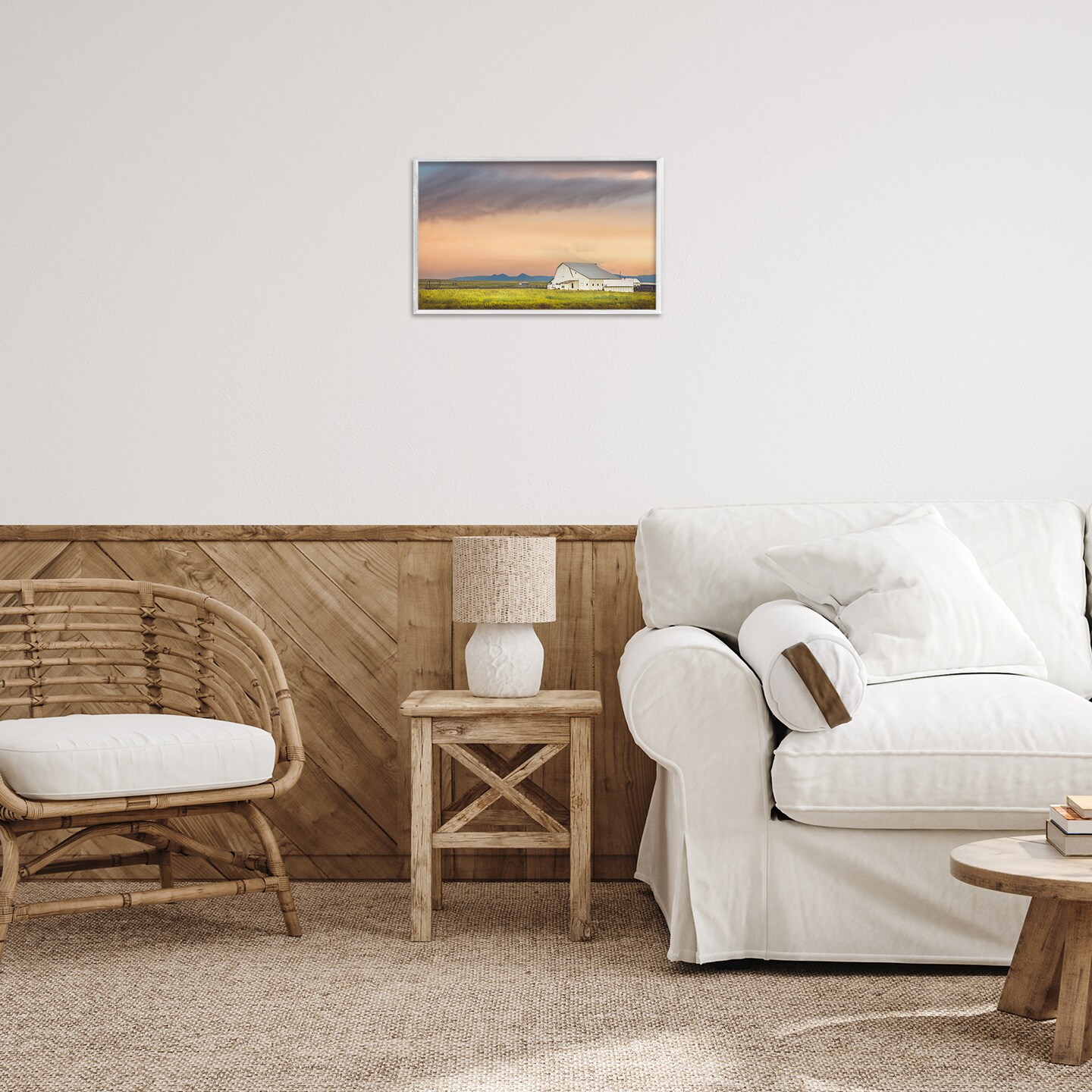 Stupell Industries Vintage White Barn at Sunrise Framed Giclee, design by Annie Bailey Art