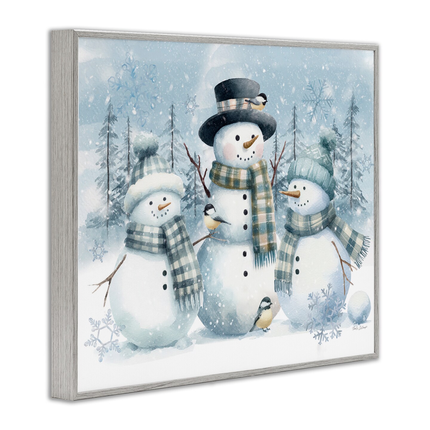 Stupell Industries Snowmen Trio and Bird Framed Giclee, design by Nicole DeCamp
