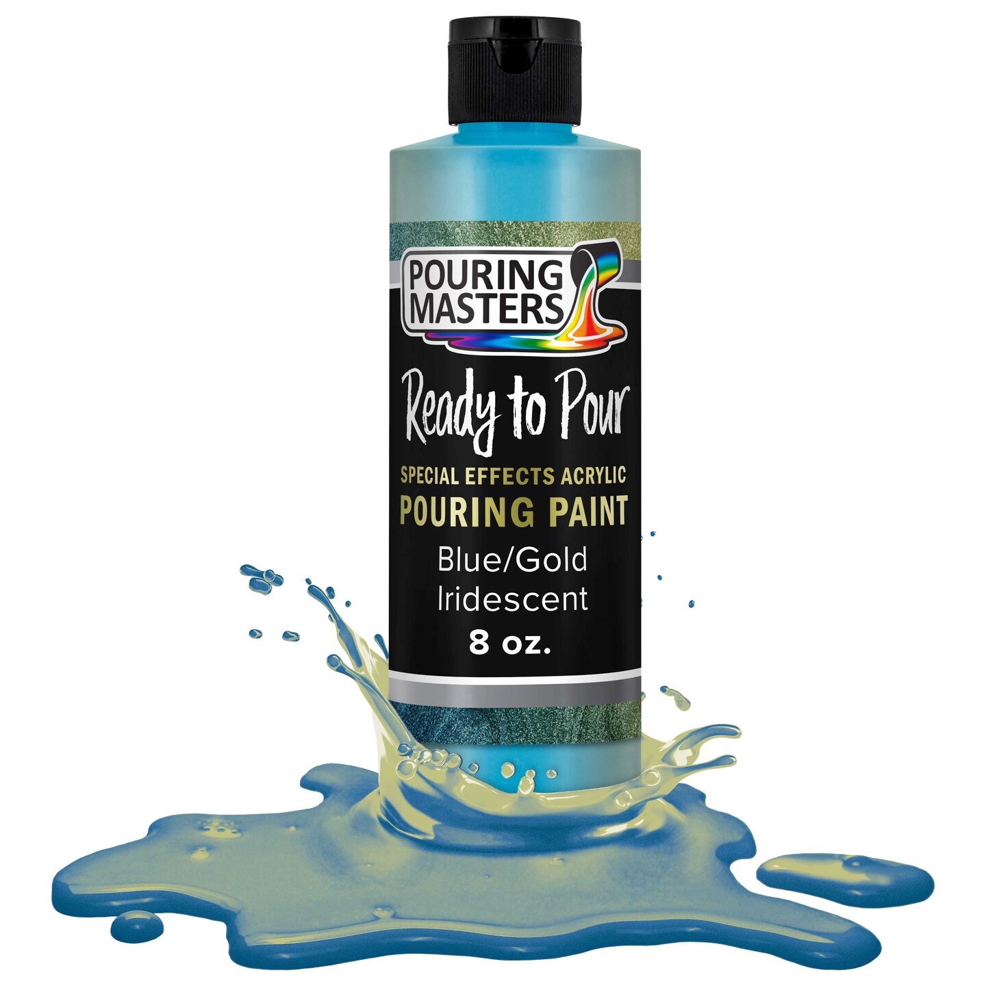 Pouring Masters Blue/Gold Iridescent Special Effects Acrylic Pouring Paint - Premium 8-Ounce Pre-Mixed Fluid Acrylic Paint - Fluid Art Supplies for Canvas, Wood, Paper, Tile &#x26; Rocks