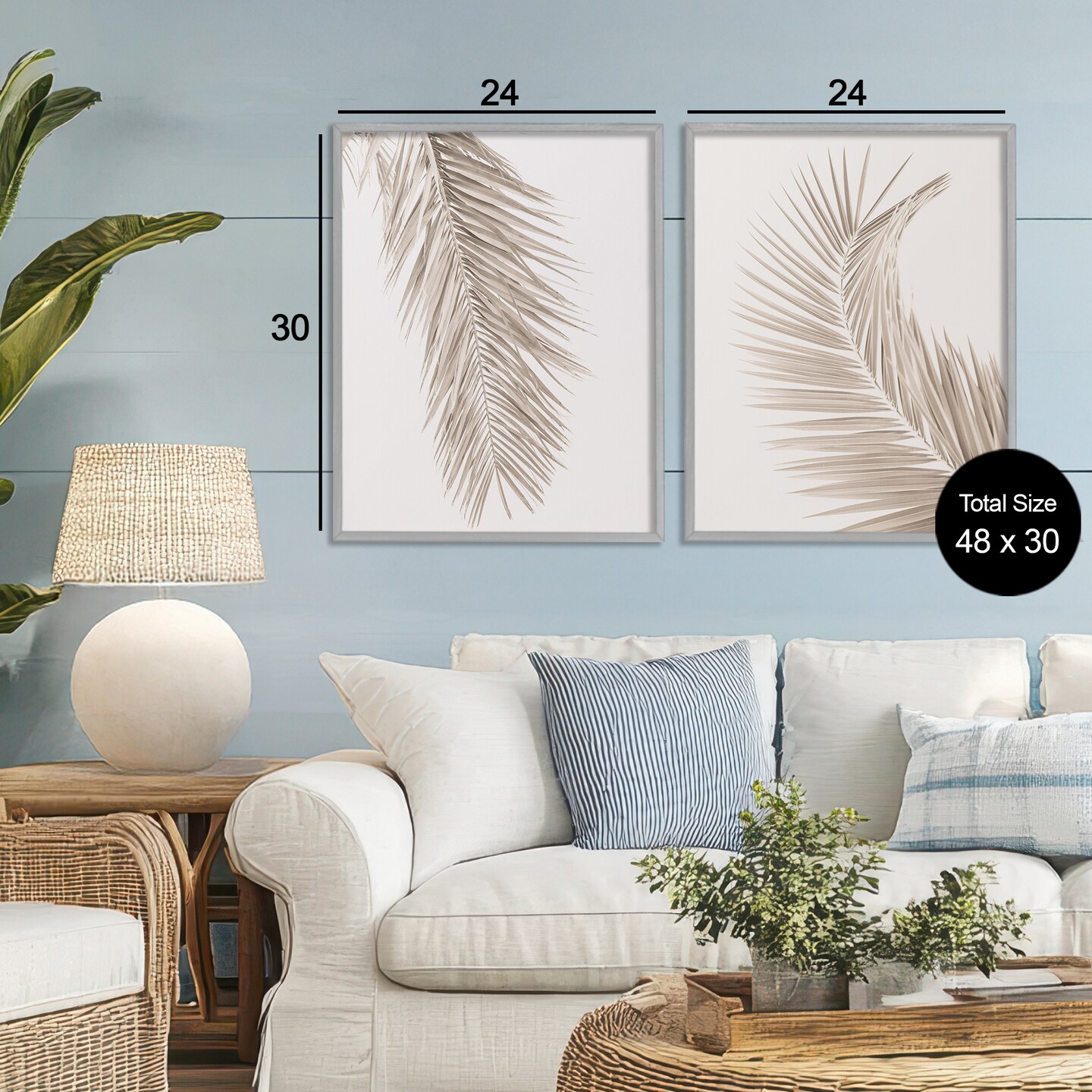 Stupell Industries Muted Neutral Brown Palms 2pc Framed Giclee Set, design by Sisi and Seb
