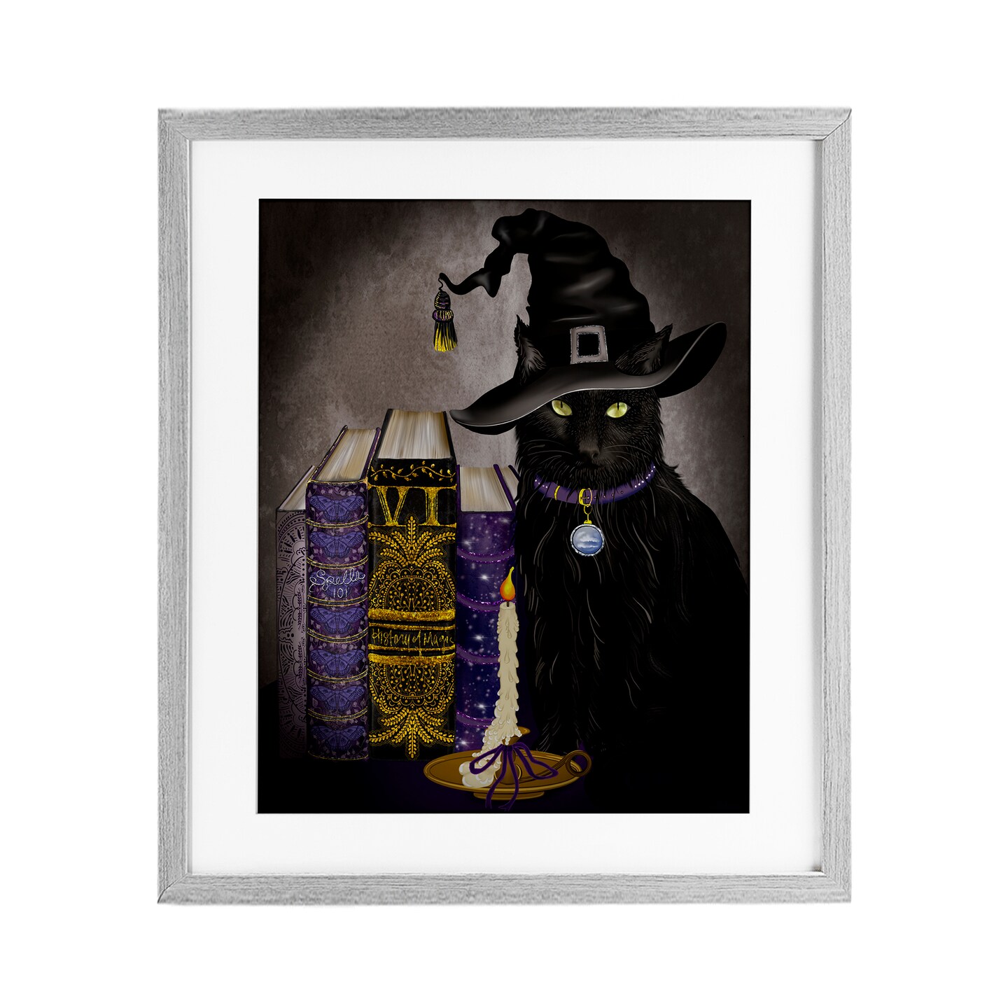 Stupell Industries Black Cat Gothic Books Framed Print Under Glass, design by Lori Mosley