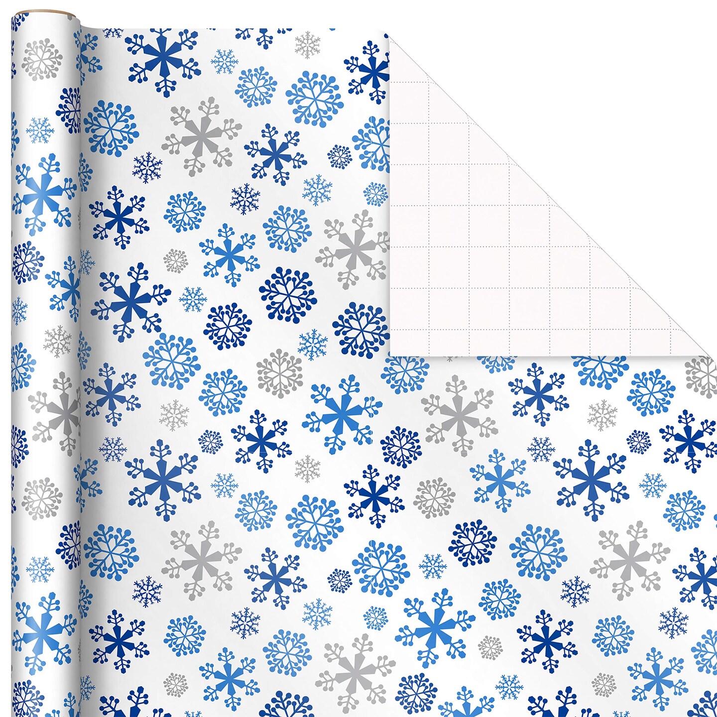 Arts Blue Christmas Wrapping Paper with Cut Lines on Reverse (4 Rolls: 120 sq. ft. ttl) Snowmen, Snowflakes, Blue and White Stripes