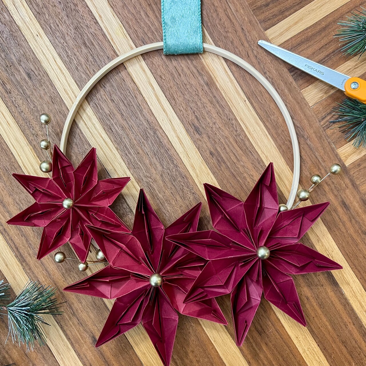 Origami Poinsettia Wreath