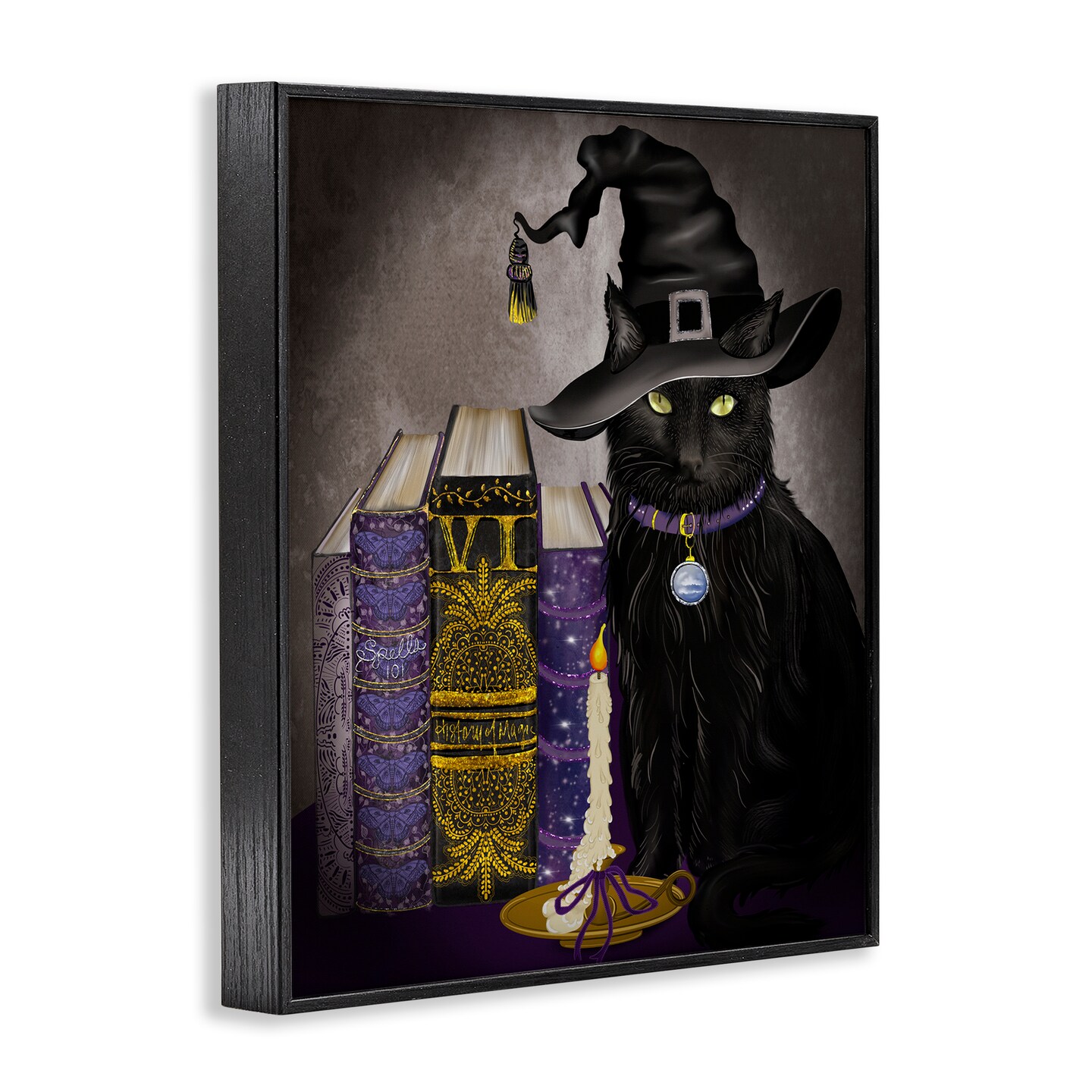 Stupell Industries Black Cat Gothic Books Framed Giclee, design by Lori Mosley