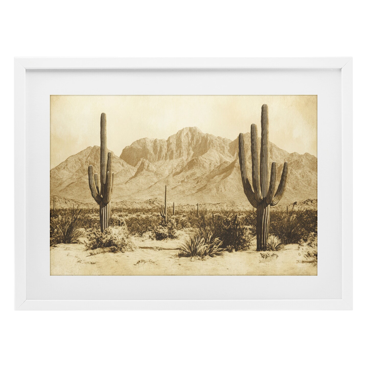 Stupell Industries Desert Landscape Vintage Sepia Framed Print Under Glass, design by Petal Prints Design