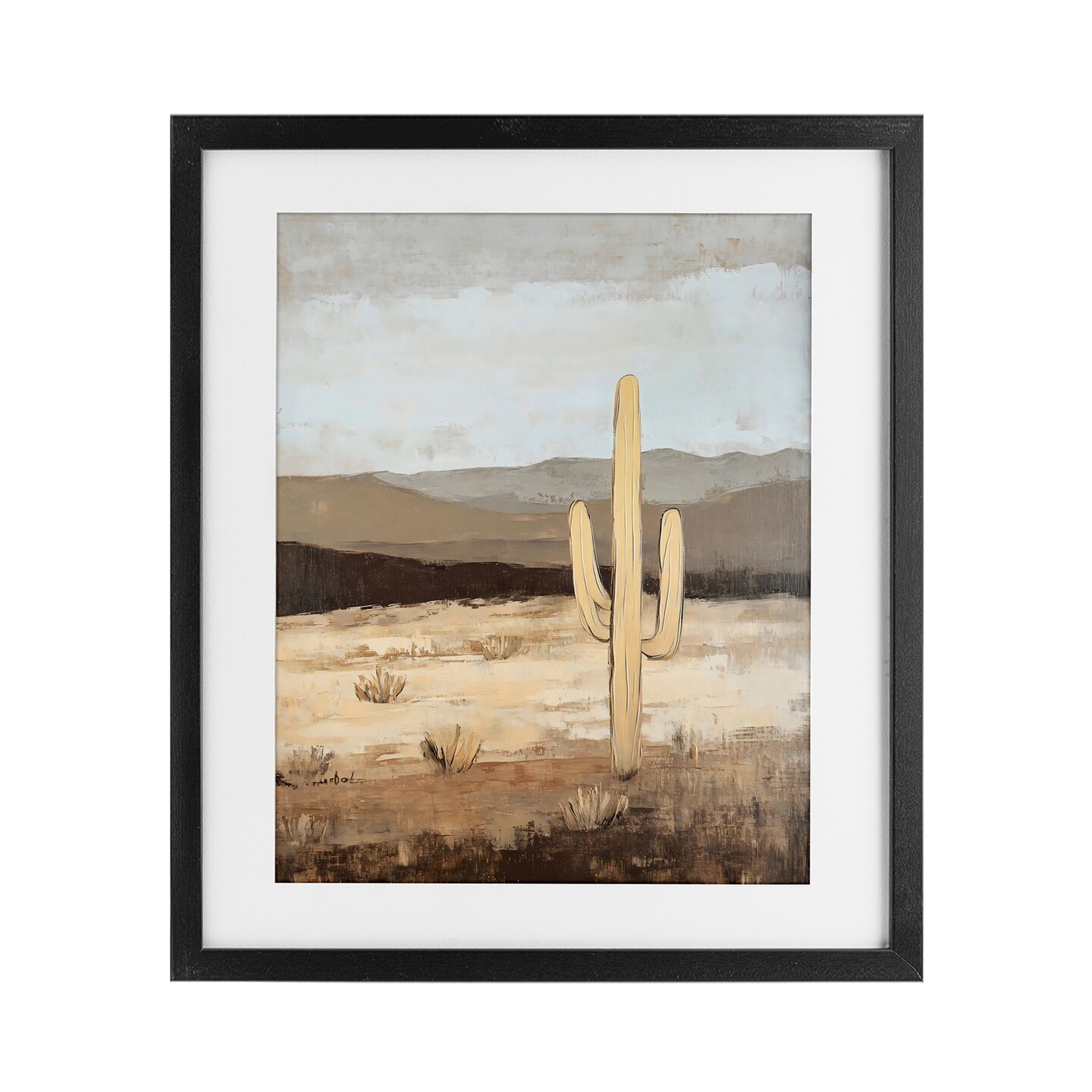 Stupell Industries Neutral Western Scene with Cactus Framed Print Under Glass, design by Franklyn Gregory