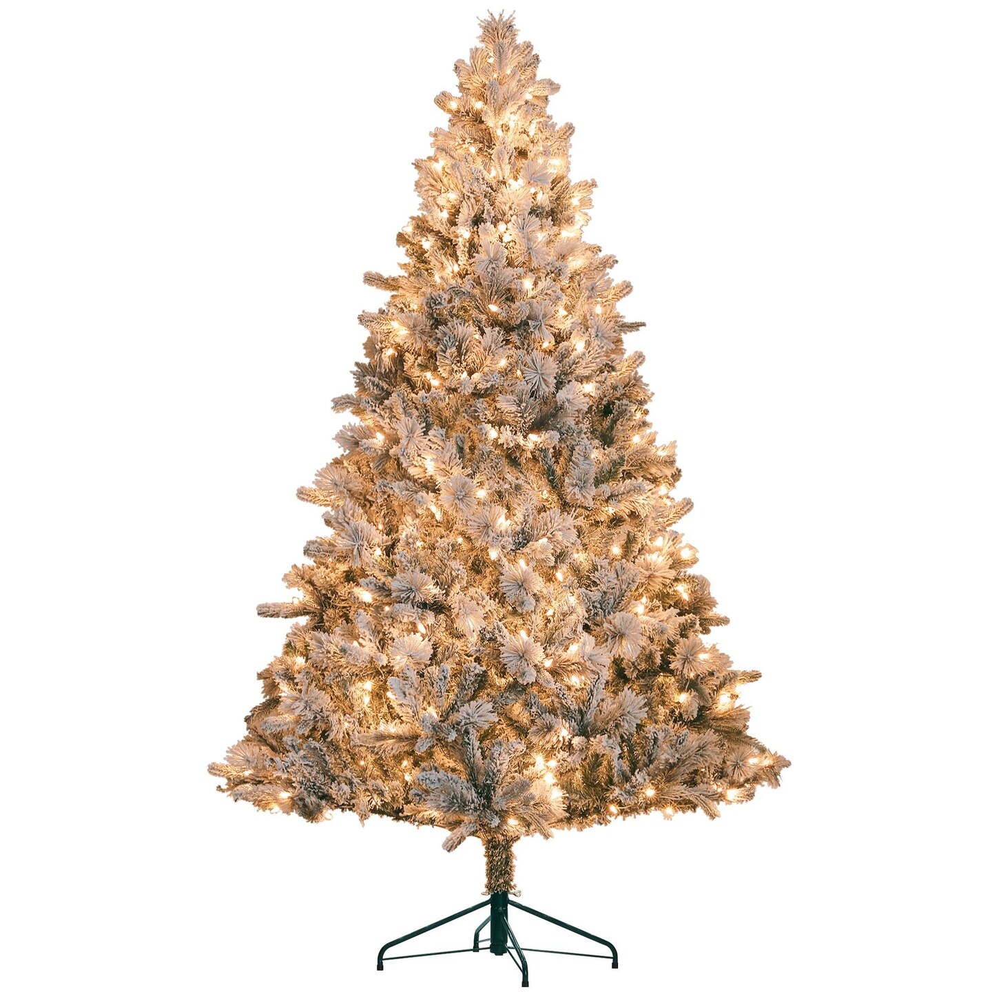 Edge Collections - 7.5' - White - Hinged Snow Flocked Christmas Tree with Lights - 1 Piece