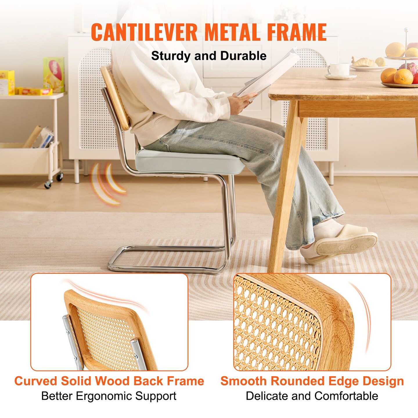 Rattan Dining Chairs Set of 2, Mid Century Modern Dining Chair, Upholstered Velvet Accent Chair with Rattan Back